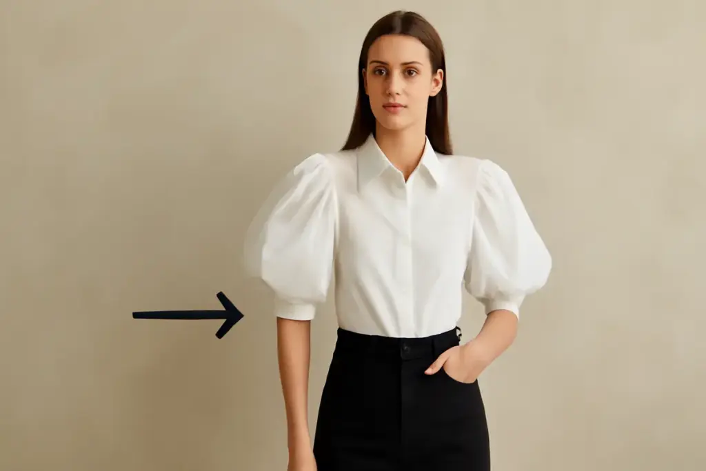Camicia con maniche a sbuffo: il trucco per non creare volumi sproporzionati
